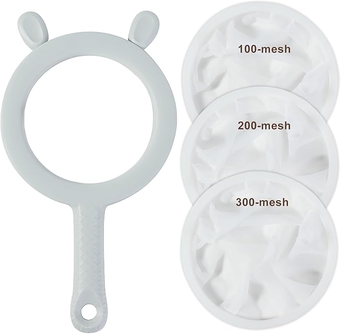 3-in-1 Fine Mesh Filter Kit with Detachable Sieve, 100/200/300 Mesh Filter with Grey Handle, Interchangeable Nylon Filter for Coffee, Tea, Nuts, Milk Juice, Fine Mesh Food Grade PP Frame（Grey）