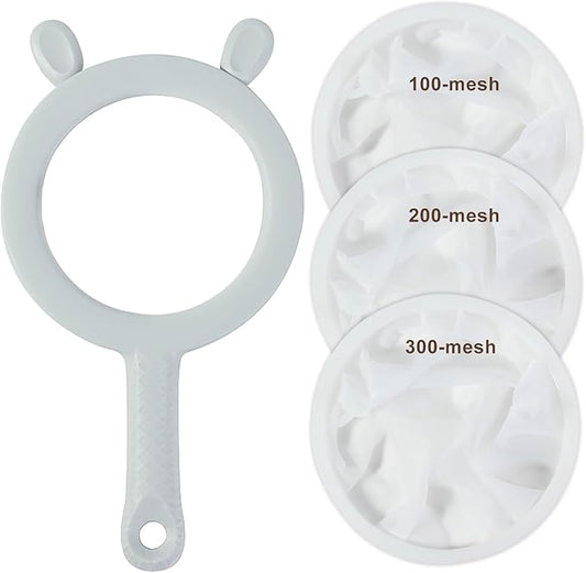 3-in-1 Fine Mesh Filter Kit with Detachable Sieve, 100/200/300 Mesh Filter with Grey Handle, Interchangeable Nylon Filter for Coffee, Tea, Nuts, Milk Juice, Fine Mesh Food Grade PP Frame（Grey）