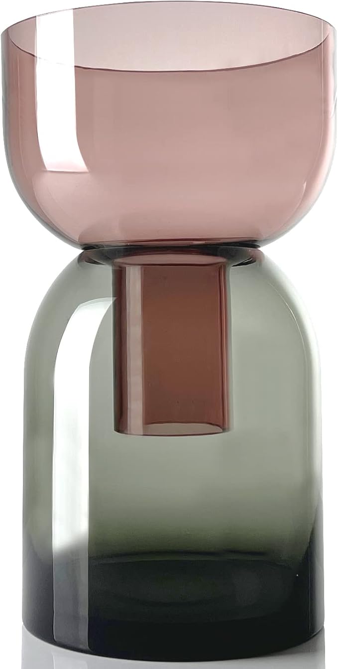 Cloudnola Reversible XL Glass Flower Vase and Bud Vase, Smoke Grey and Pink, 13.1" Height x 7.75" Dia, Home, Wedding, and Event Decor