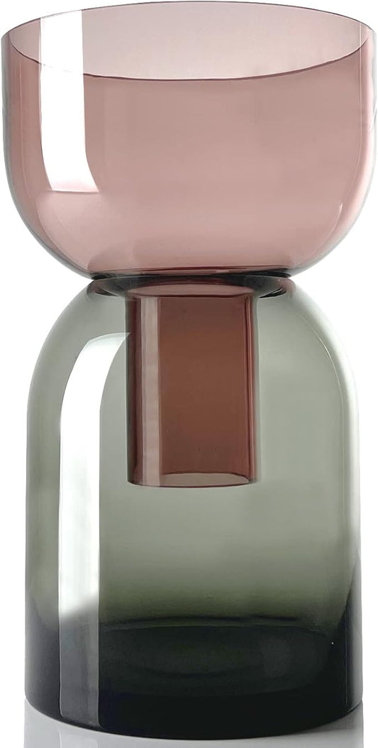 Cloudnola Reversible XL Glass Flower Vase and Bud Vase, Smoke Grey and Pink, 13.1" Height x 7.75" Dia, Home, Wedding, and Event Decor