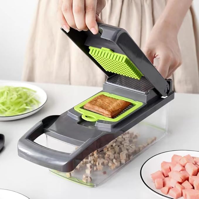 16-in-1 Vegetable Chopper Pro - Stainless Steel, BPA-Free | Mandoline Slicer & Dicer Set with Drain Basket, Compact 13" Storage, Safe for Kids