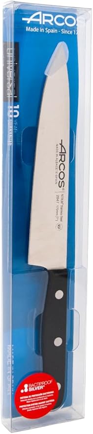 Arcos Chef Knife 7 Inch Stainless Steel. Professional Cooking Knife For Cutting Variety of Foods. Ergonomic Polyoxymethylene Handle and 175 mm Blade. Series Universal. Color Black