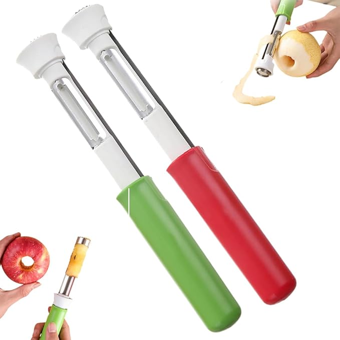 2-in-1 Corer Remover,Red Bell Pepper Seed Corer Apple Corer and Peeler,Fruit Core Extractor Tool,Stainless Steel Corer Tool for Vegetables Fruit Corer Kitchen Gadget (1, White Set)
