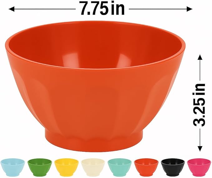 Mintra Unbreakable Plastic Bowl, PURPLE 4pk - Large, 1.8L, 60oz, 7.75inW x 3.25inH - (Part Of A Set) - Salad, Snacks, Breakfast Cereal, Fruit, Popcorn, Soup, Colorful, Shatterproof, BPA Free