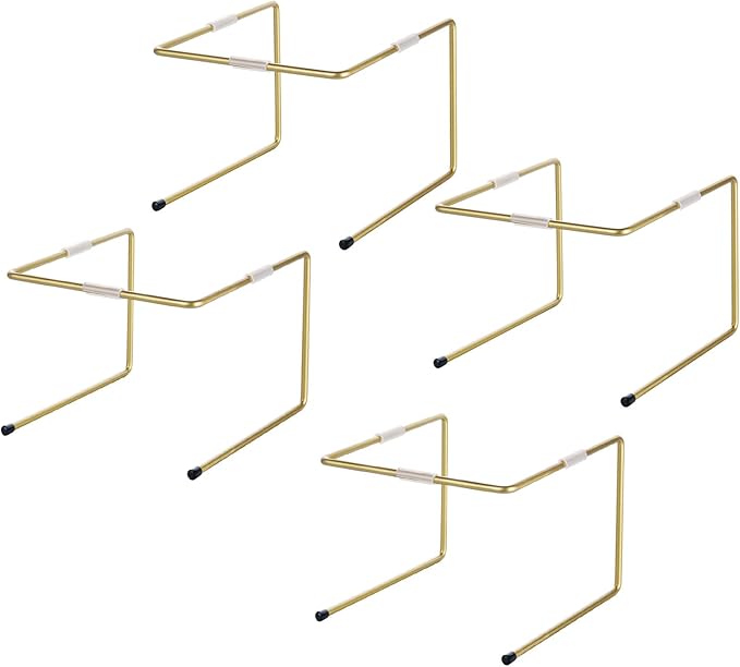 MyGift Brass Metal Pizza Table Stands, Tabletop Pizza Pan Riser Food Platter Tray and Display Rack, Set of 4