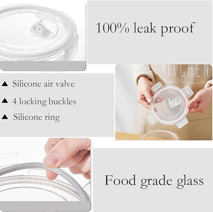 2 Cup Round Glass Food Storage Containers with Airtight Lids,18oz Round Glass Soup Container, BPA free food storage containers for Soup, Leftover. Microwave, Freezer, Dishwashe safe-4pack