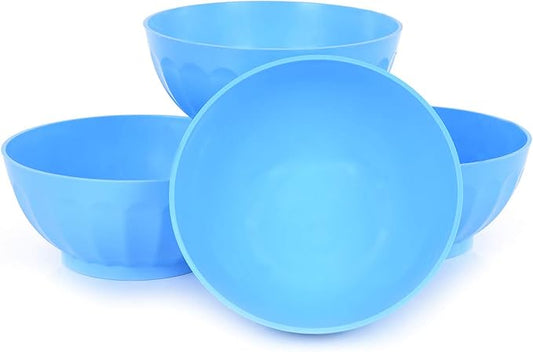 Mintra Unbreakable Plastic Bowl, BLUE 4pk - Large, 1.8L, 60oz, 7.75inW x 3.25inH - (Part Of A Set) - Salad, Snacks, Breakfast Cereal, Fruit, Popcorn, Soup, Colorful, Shatterproof, BPA Free