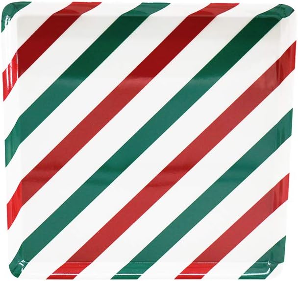 GWPP 10.5" x 10.5" x 3/4" Melamine Plastic Breakfast Serving Tray, Set of 3. for Restaurant Indoor or outdor Picnic Camping. (Red and Green Lines)