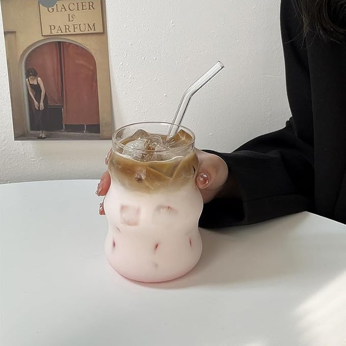 Ribbed Glass Cup 18 Oz Vintage Drinking Glassware Creative Ripple Glasses for Iced Coffee Juice Beverage Milk Cups Cute Wavy Glass Cups