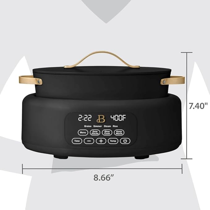 Beautiful 10-in-1 Electric Multi-Cooker by Drew Barrymore, 6-quart, digital display, 10 cooking functions, non-stick pot, easy one-touch control (Black Sesame)