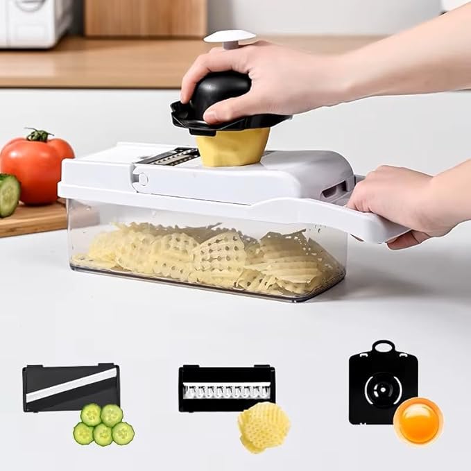 DOSTDR - Vegetable Chopper, Mandoline Slicer, Veggie Chopper, Food Chopper with Container, Vegetable Cutter for Onion Salad Vegetable Chopper, Fruit Slicer, Shredding, Multi-Function (White & Black)