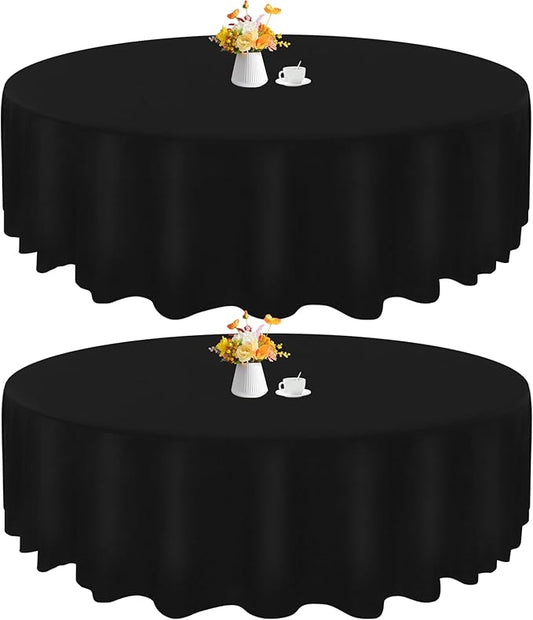 HAISIWLKJ 2 Pack 120 Inch Black Round Tablecloth for Round Table Washable Reusable Outdoor Polyester Fabric Decorative Table Cover for Dining, Buffet, Camping, Baby Shower, Party