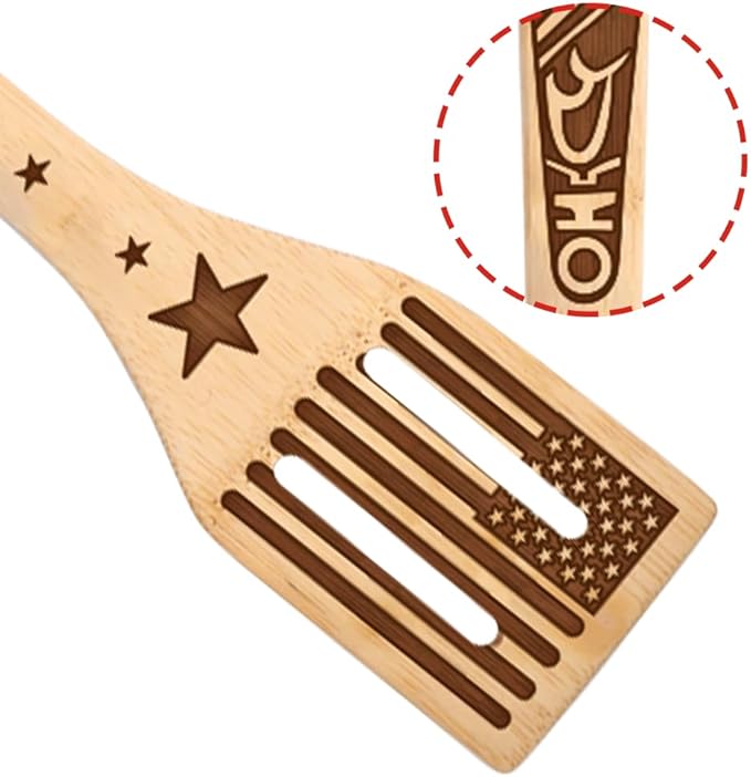 Make American Great Again! American Flag Iconic Architecture Gift Idea Cooking Serving Utensils Natural Bamboo Kitchen House Warming Presents Slotted Wooden Spoons for Cooking Utensils Set of 5…