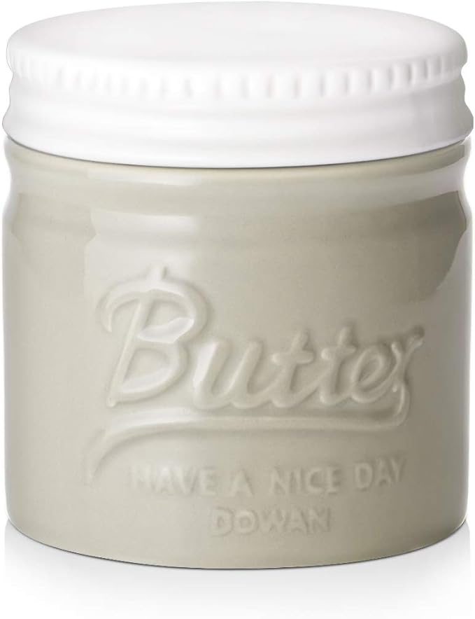 DOWAN Butter Keeper, French Butter Dish, Ceramic Candy Servers for Storage, No More Hard Butter & Humanized Water Line, Grey