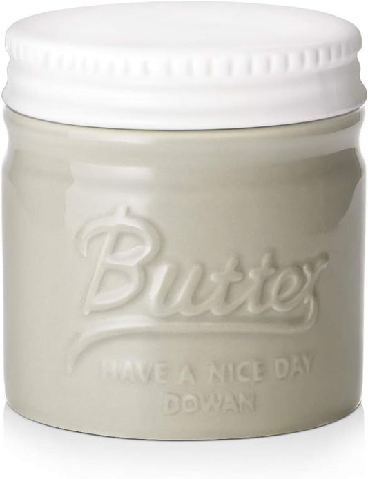 DOWAN Butter Keeper, French Butter Dish, Ceramic Candy Servers for Storage, No More Hard Butter & Humanized Water Line, Grey