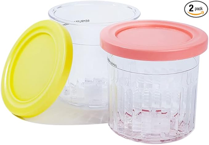 XL Family Size Ice Cream Pint Containers, Compatible with Ninja NC501 CREAMi Deluxe 11-in-1 Ice Cream & Frozen Treat Maker and model: NC500, NC501, NC501H, NC501HBL and NC501HGN. (Pink/Yellow)