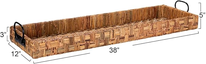 Creative Co-Op Oversized Hand-Woven Rattan Tray with Metal Handles, Natural