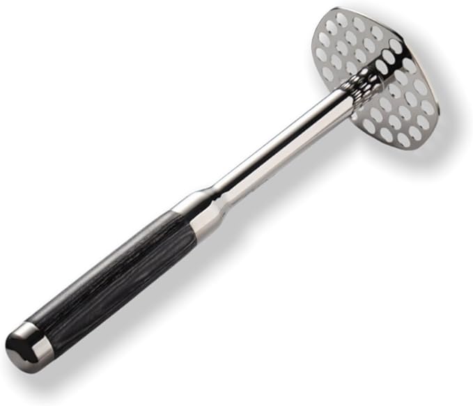 316 Stainless Steel Potato Masher - 10 Inch / 24cm with Wood Handle, Easy Clean Design for Mashed Potatoes, Guacamole & More