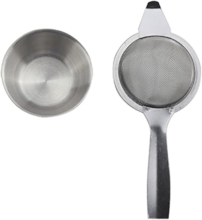 Fine Mesh Strainer with Long Handle, Stainless Steel Mini Tea Strainer with dripping bowl, for Straining Teas and Cocktails or Sifting Flour, Sugar, Spices, and Herbs(Silver)
