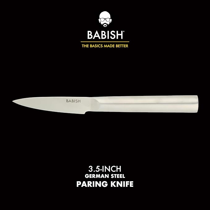Babish 1.4116 German Stainless Steel Paring Knife – 3.5-Inch Precision Kitchen Knife for Peeling, Trimming & Prep Work, Full-Tang Blade