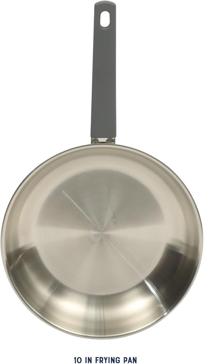 Oster Beauford 10-Inch Stainless Steel Frying Pan – Induction, Oven & Dishwasher Safe Skillet, Soft-Touch Gray Handle, 5-Ply Encapsulated Bottom