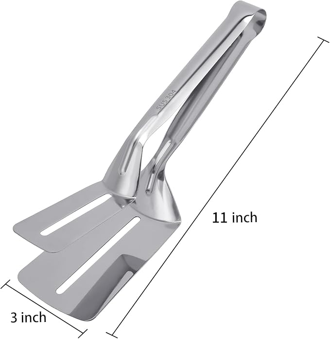 Steak Clamps, 3-in-1 Cooking Tong, Double Sided Spatula, 10 inch Multifunctional Stainless Steel Food Flipping Spatula Tongs Clip for Beefsteak Bread Hamburger BBQ Meats Pizza Pies Bread Fish (2 Pack)