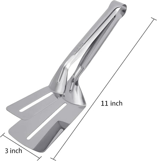 Steak Clamps, 3-in-1 Cooking Tong, Double Sided Spatula, 10 inch Multifunctional Stainless Steel Food Flipping Spatula Tongs Clip for Beefsteak Bread Hamburger BBQ Meats Pizza Pies Bread Fish (2 Pack)