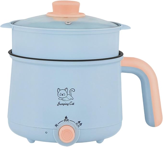 Electric Hot Pot 1.8L Ramen Cooker Cookware Multipurpose Soup Pot Noodles Pot Electric Cooker for Oatmeal Ramen Noodles Steak, Pot and PP Steamer
