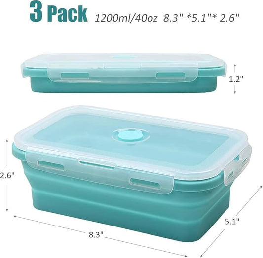 Alimat PluS 40.5oz Silicone Food Storage Containers, 3 Pack Set 1200ml Collapsible Food Storage Containers with Lids(Blue)