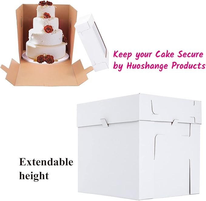 Huoshange Tall Cake Boxes for Tier Cakes,12x12x12 Inch [3 Pack ] Thick Sturdy Bakery Box with Window,White Wedding Cake Boxes,Layer Cake Carrier,Disposable Cake Containers
