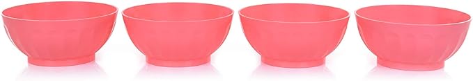 Mintra Unbreakable Plastic Bowl, Salmon 4pk - Large, 1.8L, 60oz, 7.75inW x 3.25inH - (Part Of A Set) - Salad, Snacks, Breakfast Cereal, Fruit, Popcorn, Soup, Colorful, Shatterproof, BPA Free
