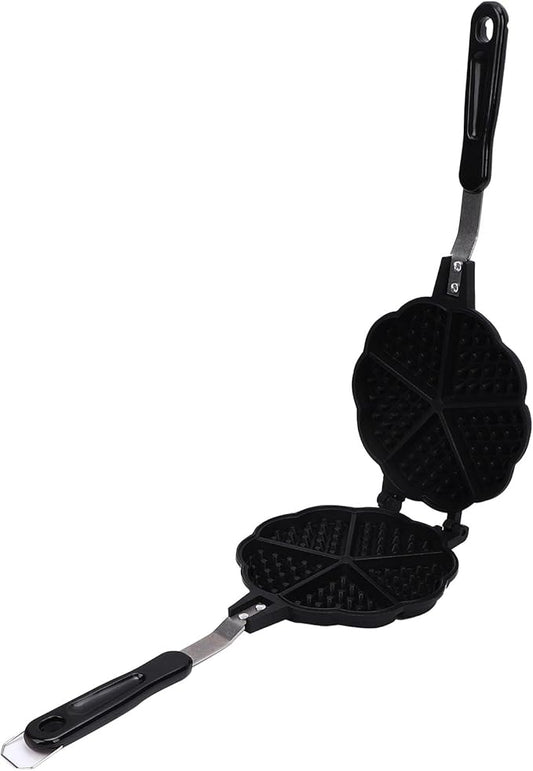 fosa Mini Waffle Maker, Heart Shaped Waffle Pan Stovetop Waffle Maker for Camping Breakfast, with Aluminum Alloy Non Stick Surface Easy to Use,6.3x14.2in