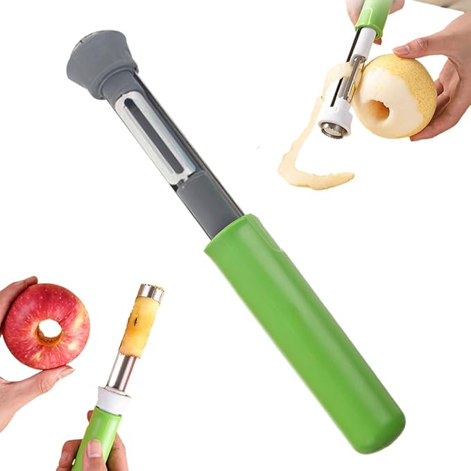 2-in-1 Corer Remover,Red Bell Pepper Seed Corer Apple Corer and Peeler,Fruit Core Extractor Tool,Stainless Steel Corer Tool for Vegetables Fruit Corer Kitchen Gadget (1, Grey Green)