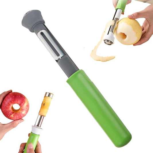 2-in-1 Corer Remover,Red Bell Pepper Seed Corer Apple Corer and Peeler,Fruit Core Extractor Tool,Stainless Steel Corer Tool for Vegetables Fruit Corer Kitchen Gadget (1, Grey Green)