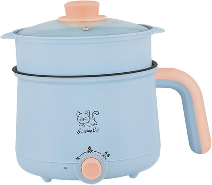 Electric Hot Pot 1.8L Ramen Cooker Cookware Multipurpose Soup Pot Noodles Pot Electric Cooker for Oatmeal Ramen Noodles Steak, Pot and PP Steamer