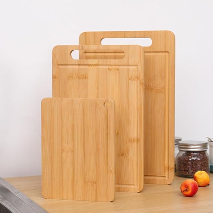 2PCS Bamboo Cutting Board for Kitchen, Wood Cutting Boards, Food-Grade Wooden Chopping Board for Meat Cheese Vegetable (Small Medium)