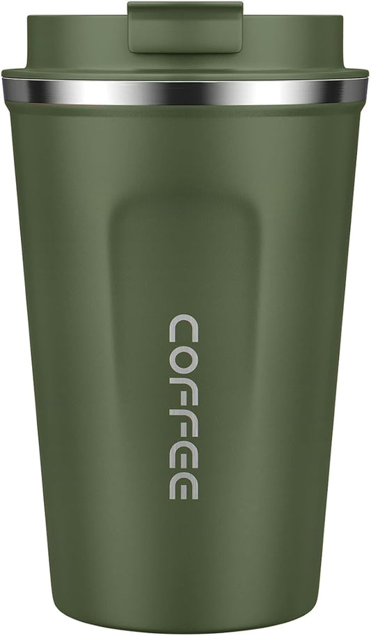 MOMSIV 12oz Travel Mug, Insulated Coffee Cup with Leakproof Lid, Vacuum Stainless Steel Double Walled Reusable Tumbler for Hot and Cold Water Coffee and Tea In Travel and Car Armygreen