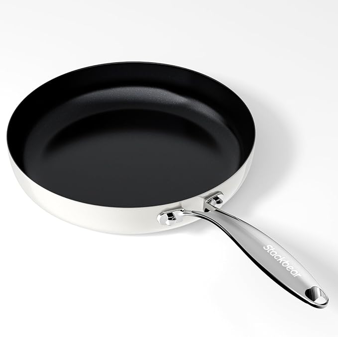 stackbear Ceramic Nonstick Frying Pan for Cooking, 10.4 Inch Non Stick Tri-Ply Stainless Steel Pan, Non Toxic Skillet, PTFE & PFOA Free, Compatible with All Stovetops, Dishwasher & Oven Safe