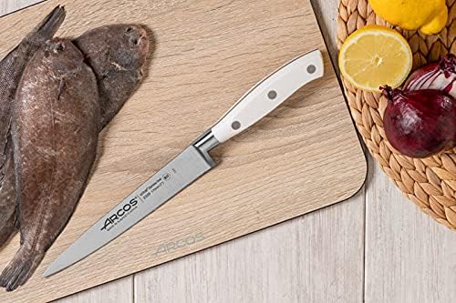 Arcos Sole Knife/Fish Knife 7 Inch Nitrum Stainless Steel and 170 mm blade. Ergonomic Polyoxymethylene POM Handle. Series Riviera Blanc. Thin blade with a characteristic smooth edge. Color White.