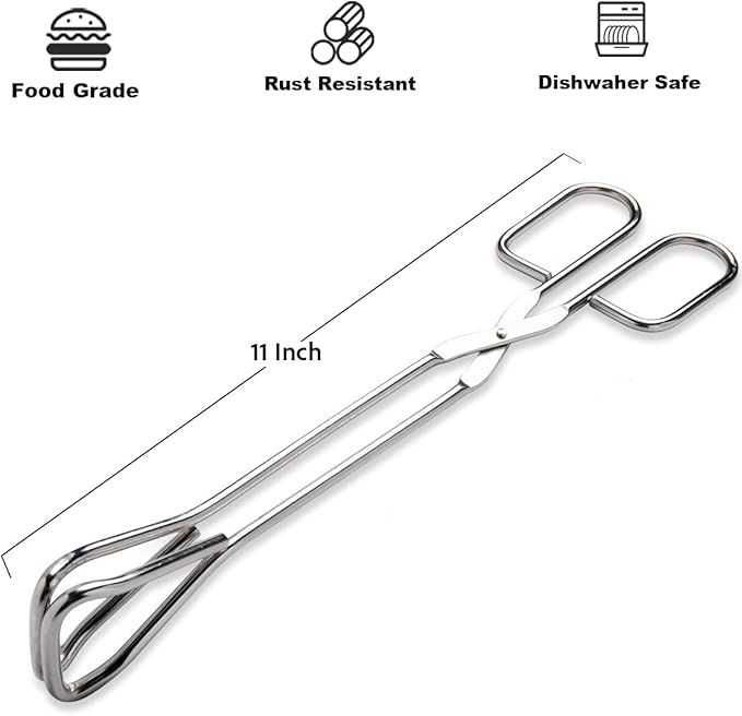 11" Heavy Duty Stainless Steel Kitchen Scissor Tongs with Comfortable Ergonomic Grip, Heat Resistant Tongs for Cooking & BBQ, Set of 2