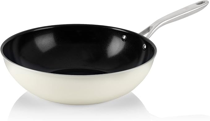 ValenCera TeChef Collection | Ceramic Nonstick Flat Bottom Wok Stir Fry Pan, Nontoxic - Free of PFAS, PFOA, PTFE (Wok 12")