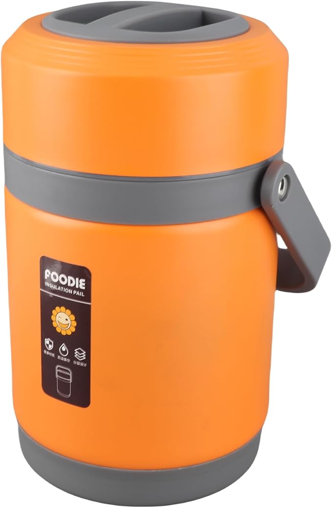 Thermal Cooker Pot, Stainless Steel Mini Portable Constant Temperature Heat Preservation Lifting Pot for Travel Camping Home Office Use (Orange)