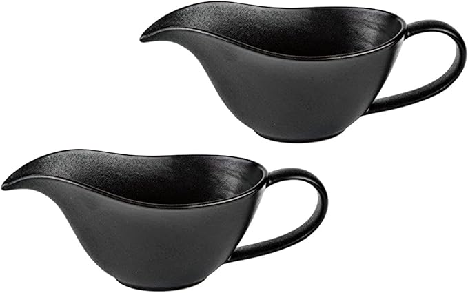 Sizikato Set of 2 Classic Porcelain Easy Pour Gravy Sauce Boat Creamer Pitcher. 7 Oz