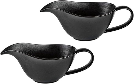 Sizikato Set of 2 Classic Porcelain Easy Pour Gravy Sauce Boat Creamer Pitcher. 7 Oz