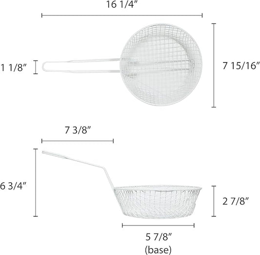 TrueCraftware- 8” Round Breading Basket Coarse Mesh 3" Deep- Culinary Basket for Dredging Chicken French Chips Onion Rings Chicken Wings Food Prep Basket Serving Strainer for Breadcrum Dishes