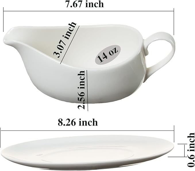 Gravy Boat with Tray Ceramic White 14oz