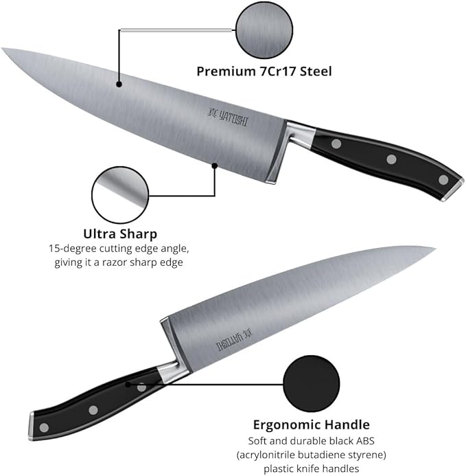Yatoshi Black Chef Knife - Ultra Sharp High Carbon Stainless Steel