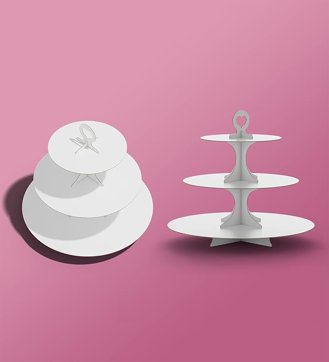 BLISSUR Cupcake Stand Tower, White, 3 Tiered, Cup Cake Stand Cardboard Dessert Holder for Parties (White, 1 Pack)