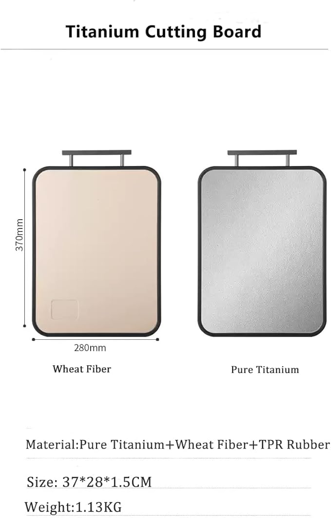Titanium Cutting Board for Kitchen Double Sided Metal Cutting Board Pure Titanium and Wheat Straw PP Food Grade Large Chopping Boards for Meat Vegetables and Fruits