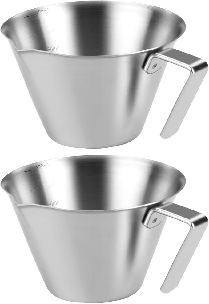 2 Pieces 3.4 Oz/100 ml Espresso Measuring Cups, Stainless Steel Espresso Shot Cups with Handle & Scale, V-Shaped Spout Coffee Pour Pitcher for Barista Cooking Baking Home Office Shop